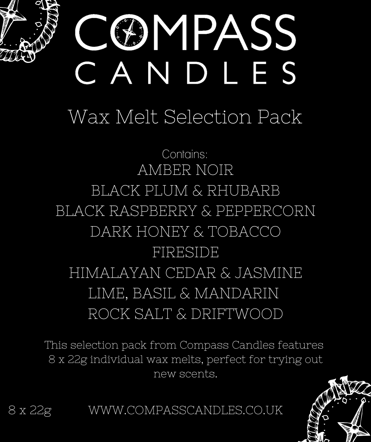 Wax Melt Selection Pack 8 x 22g Compass Candles & Homeware Ltd